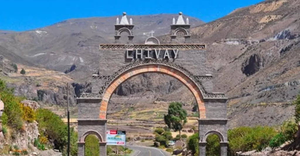 A welcoming stone arch to Chivay in Colca Canyon Peru