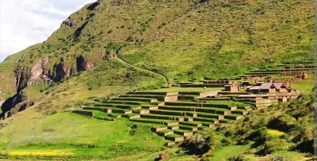 View of Huchuy Qosqo temple in the Sacred Valley Cusco