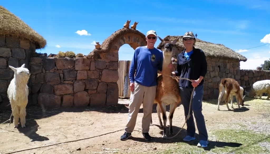 Picture time with a Llama at Sillustani farmhouse