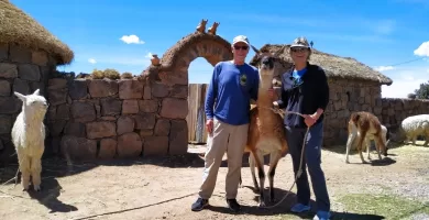 Picture time with a Llama at Sillustani farmhouse