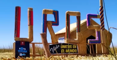 Uros letters made out of reeds placed at the main entrance of the reed Islands