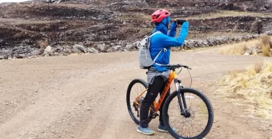 Taking a moment for picture after cycling in the Andes