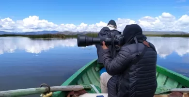 Taking pictures of the Lake Titicaca birds