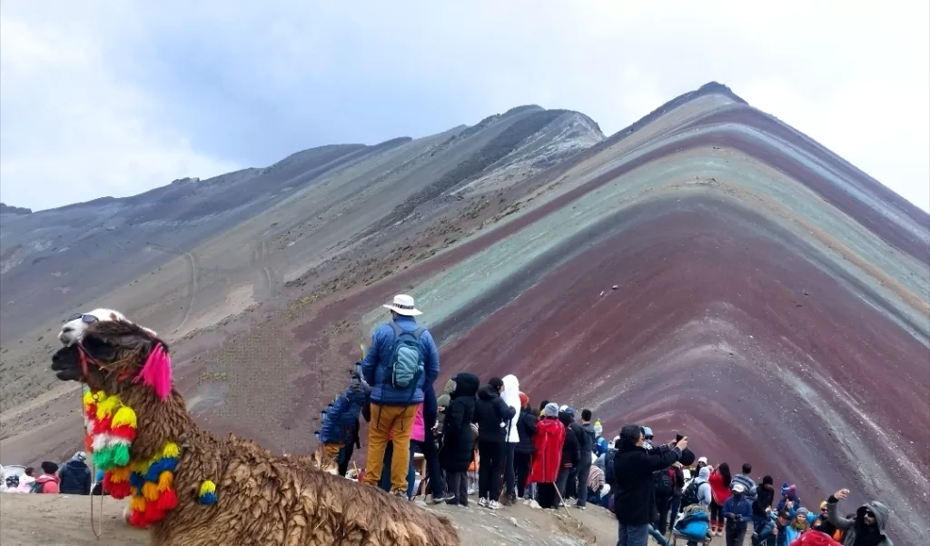 A panoramic view of the seven colored Mountain in Cusco