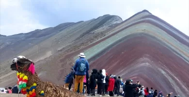 A panoramic view of the seven colored Mountain in Cusco