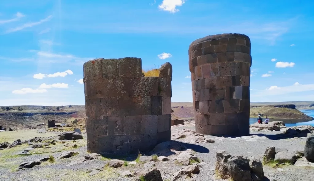 Two funeral towers still standing at Sillustani