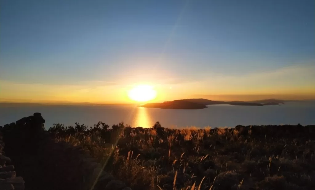 Stunning view of the sunset over Lake Titicaca