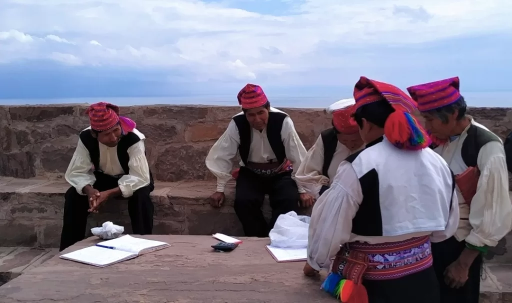 A meeting on the Main Plaza in Taquile