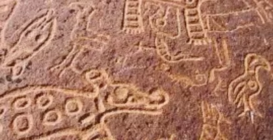 Ancient rock art with a variety of animals at Toro Muerto Petroglyphs in Arequipa