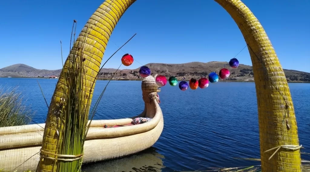 A welcoming reed arch at Uros floating Islands