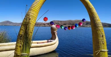 A welcoming reed arch at Uros floating Islands