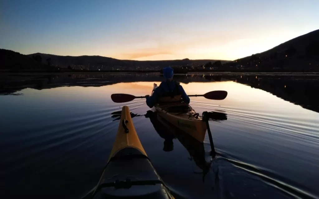 Kayak sunset Titicaca