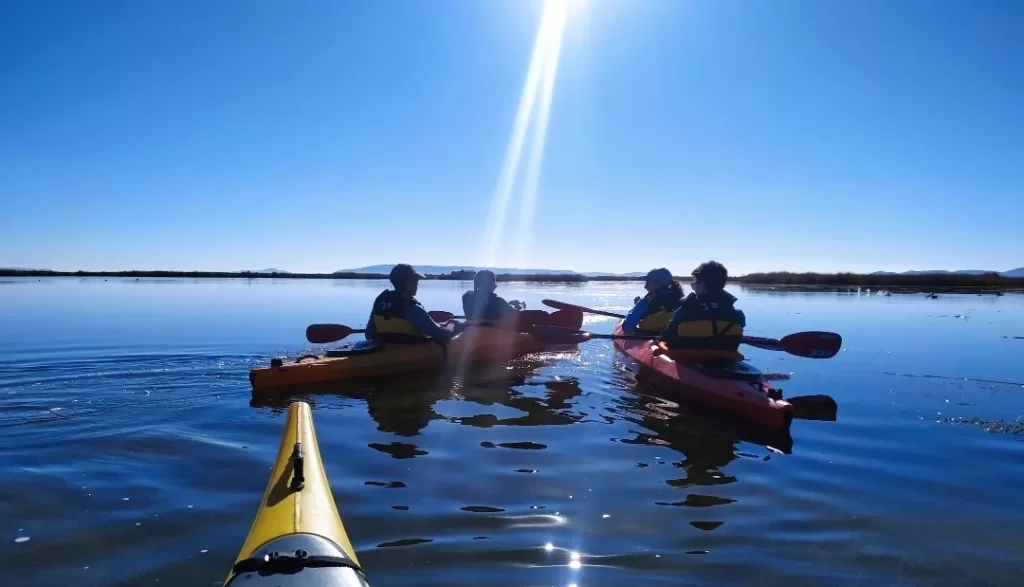 Family kayak trip in Lake Titicaca