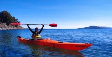 Crossing the blue horizon of Lake Titicaca