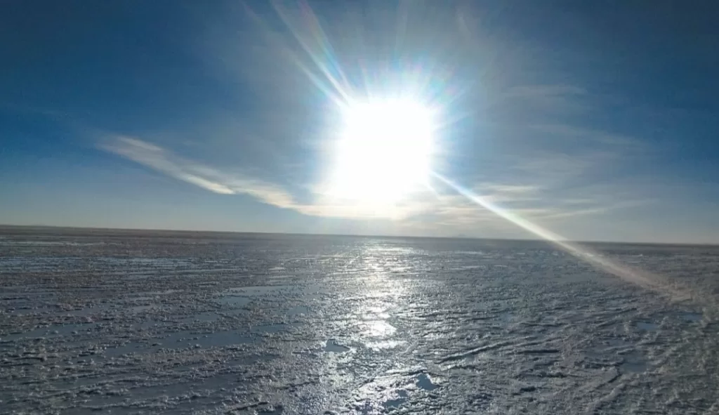 Sun rising over the Uyuni salt flats