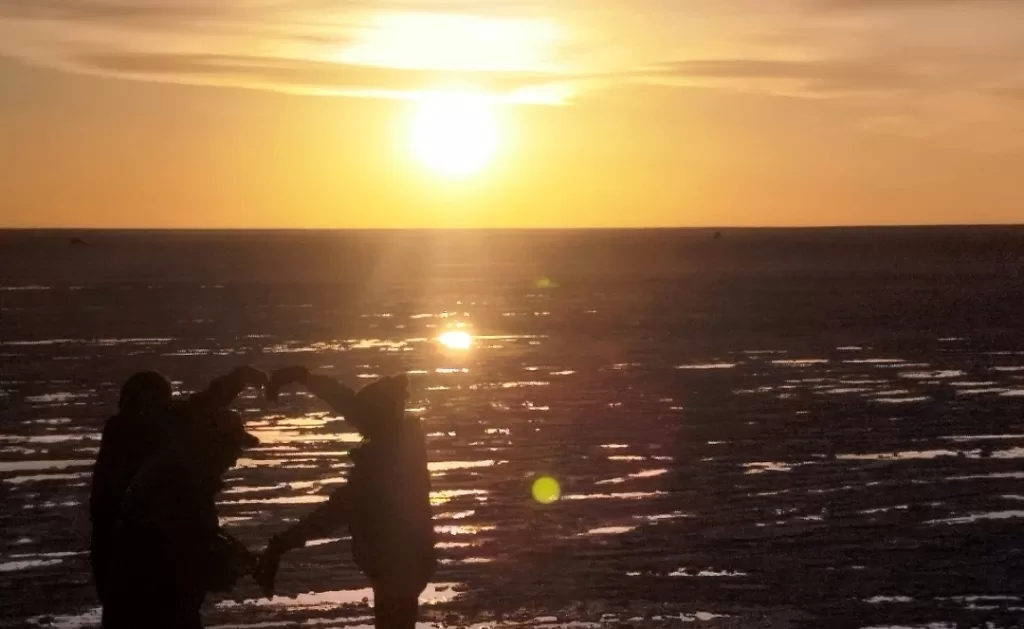 Stunning view of the sunset over the salt flats